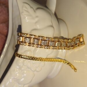 Bracelet set gold plated new with rhinestones + Velvet Pouch